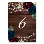 Marsala & Navy Flowers Rustic Wood 6 Tabelnummers Kaart (Voorkant)