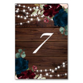 Marsala & Navy Flowers Rustic Wood 7 Tabelnummers Kaart (Voorkant)