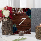 Marsala & Navy Flowers Rustic Wood 7 Tabelnummers Kaart