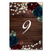 Marsala & Navy Flowers Rustic Wood 9 Tafelnummers (Achterkant)