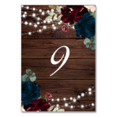 Marsala & Navy Flowers Rustic Wood 9 Tafelnummers (Voorkant)