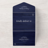 Marsala & Navy Flowers Rustic Wood All in One Inv Uitnodiging (Buitenkant)