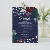 Marsala & Navy Flowers Rustic Wood - Gegevens Informatiekaartje (Staand voorkant)