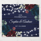 Marsala & Navy Flowers Rustic Wood Liquor Label Likeurfles Etiket (Enkel label)