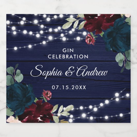Marsala & Navy Flowers Rustic Wood Liquor Label Likeurfles Etiket (Enkel label)