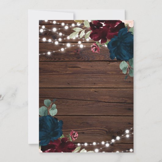 Marsala & Navy Flowers Rustic Wood Save the Date (Achterkant)