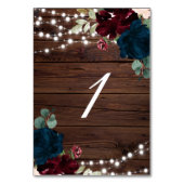 Marsala & Navy Flowers Rustic Wood Table 1 Weddens Kaart (Achterkant)