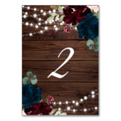 Marsala & Navy Flowers Rustic Wood Table 2 Weddens Kaart (Voorkant)