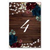 Marsala & Navy Flowers Rustic Wood Table 4 Weddens Kaart (Achterkant)