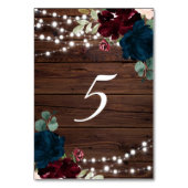 Marsala & Navy Flowers Rustic Wood Table 5 Weddens Kaart (Voorkant)
