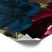 Marsala & Navy Flowers Rustic Wood Weddenschap Poster (Hoek)