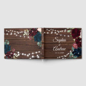 Marsala & Navy Flowers Rustic Wood Wedding Gastenboek (Volledig)