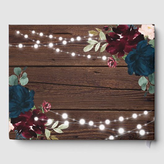 Marsala & Navy Flowers Rustic Wood Wedding Gastenboek (Achterkant)