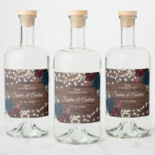 Marsala & Navy Flowers Rustic Wood Wedding Likeurfles Etiket (Flessen)
