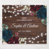 Marsala & Navy Flowers Rustic Wood Wedding Likeurfles Etiket (Enkel label)