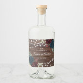 Marsala & Navy Flowers Rustic Wood Wedding Likeurfles Etiket (Voorkant)