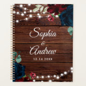 Marsala & Navy Flowers Rustic Wood Wedding Planner (Voorkant)