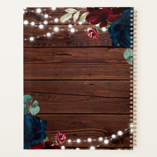 Marsala & Navy Flowers Rustic Wood Wedding Planner (Achterkant)