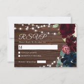 Marsala & Navy Flowers Rustic Wood Wedding RSVP (Voorkant)