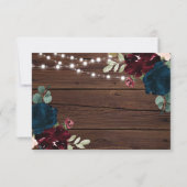 Marsala & Navy Flowers Rustic Wood Wedding RSVP Kaartje (Achterkant)