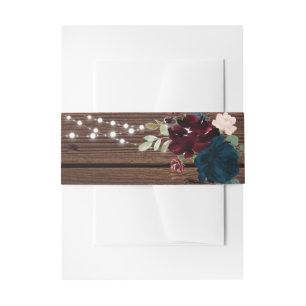 Marsala & Navy Flowers Rustic Wood Wedding Uitnodigingen Wikkel
