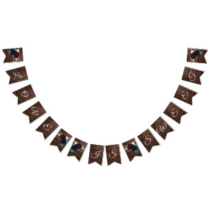 Marsala & Navy Flowers Rustic Wood Wedding Vlaggetjes