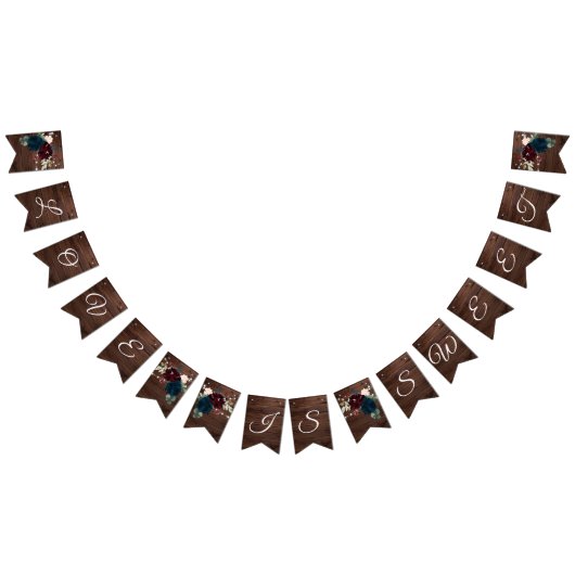 Marsala & Navy Flowers Rustic Wood Wedding Vlaggetjes (Alle)