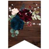 Marsala & Navy Flowers Rustic Wood Wedding Vlaggetjes (Eerste vlag)