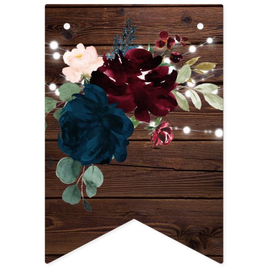 Marsala & Navy Flowers Rustic Wood Wedding Vlaggetjes (Eerste vlag)