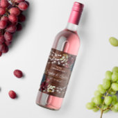 Marsala & Navy Flowers Rustic Wood Wedding Wijn Etiket