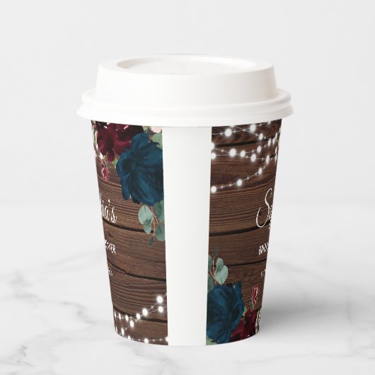 Marsala & Navy Flowers Rustiek Vrijgezellenfeest Papieren Bekers (Links)