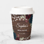 Marsala & Navy Flowers Rustiek Vrijgezellenfeest Papieren Bekers (Achterkant)