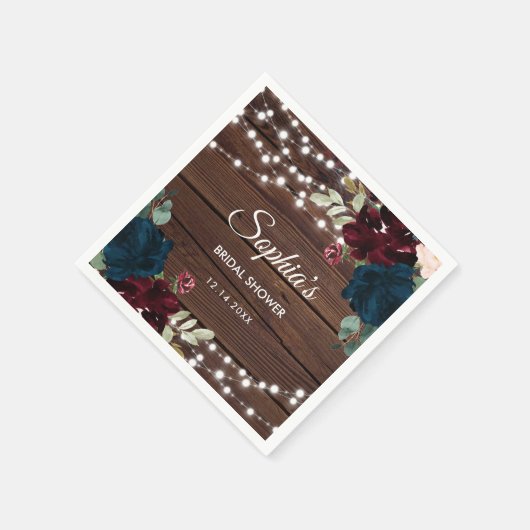 Marsala & Navy Flowers Rustiek Vrijgezellenfeest Servet (Hoek)