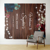 Marsala & Navy Flowers Rustiek Vrijgezellenfeest Wandkleed (In Situ (horizontaal))