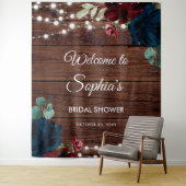 Marsala & Navy Flowers Rustiek Vrijgezellenfeest Wandkleed (In situ)