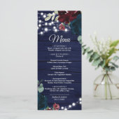 Marsala & Navy Flowers Wood Weddenschap Menu (Staand voorkant)