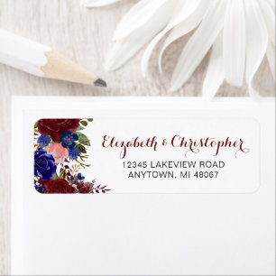 Marsala Navy Gepersonaliseerd Bloemend Retouradres Etiket