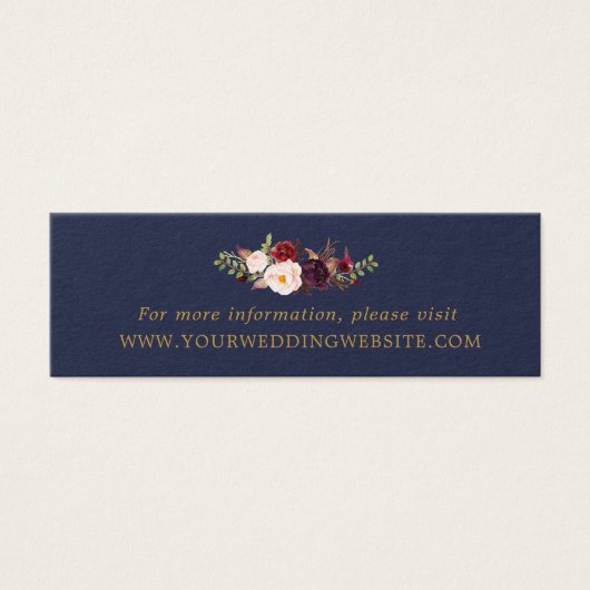 Marsala Navy Gold Floral Wedding Website Kaarten Mini Visitekaartjes (Voorkant)