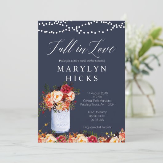 Marsala Navy Herfst in Liefde Bruids Douche Uitnod Kaart (Staand voorkant)