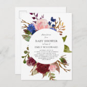 Marsala Navy Pink Rustic Floral Circle Baby shower Uitnodiging Briefkaart (Voorkant / Achterkant)