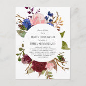 Marsala Navy Pink Rustic Floral Circle Baby shower Uitnodiging Briefkaart (Voorkant)