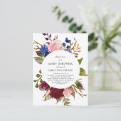 Marsala Navy Pink Rustic Floral Circle Baby shower Uitnodiging Briefkaart (Staand voorkant)