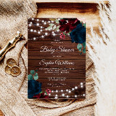 Marsala & Navy Rustic Wood Baby shower Uitnodiging