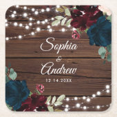 Marsala & Navy Rustiek Hout Bruiloft Kartonnen Onderzetters (Voorkant)