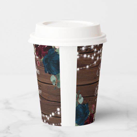 Marsala & Navy Rustiek Hout Bruiloft Papieren Bekers (Links)