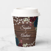 Marsala & Navy Rustiek Hout Bruiloft Papieren Bekers (Achterkant)