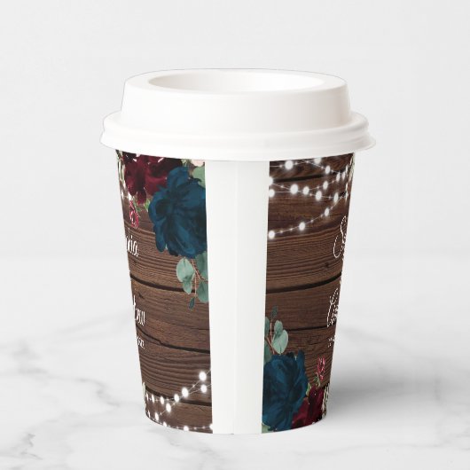 Marsala & Navy Rustiek Hout Bruiloft Papieren Bekers (Rechts)