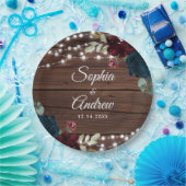 Marsala & Navy Rustiek Hout Bruiloft Papieren Bordje (Feest)