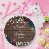 Marsala & Navy Rustiek Hout Bruiloft Papieren Bordje (Feest)