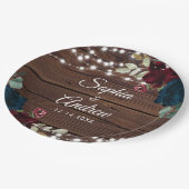 Marsala & Navy Rustiek Hout Bruiloft Papieren Bordje (Gekanteld)